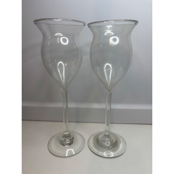 David Gruenig Hand Blown Wine/champagne CLEAR Glasses 1980 Signed 9” - Picture 1 of 7
